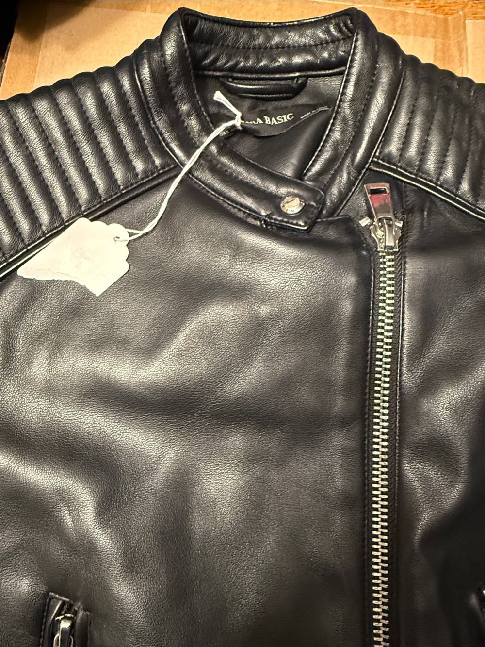 Zara Black Quilted Shoulder Leather Moto Jacket